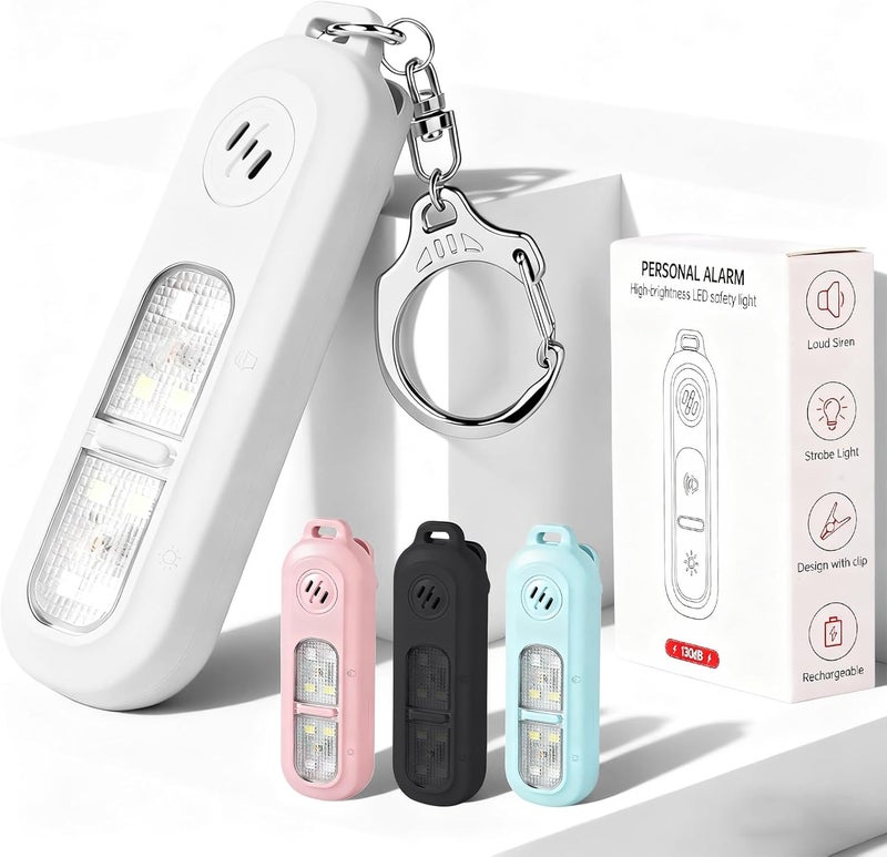 cjc Rechargeable Personal Safety Alarm for Women,130DB Self Defense Keychain Alarms with Strobe Light & LED Flashlight, Bear Alarm Deterrent, Clip-On Emergency Safety Siren for Night Runners Kid, White - Image 1